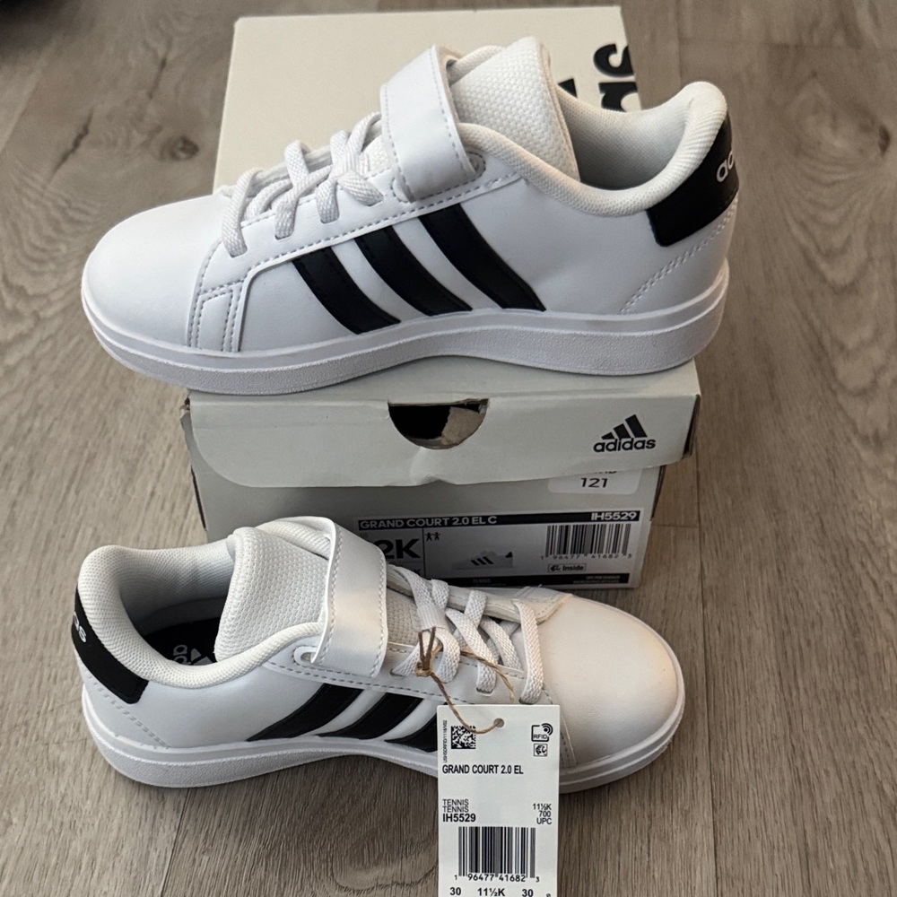 Adidas Kids Sneakers - White with Black Stripes